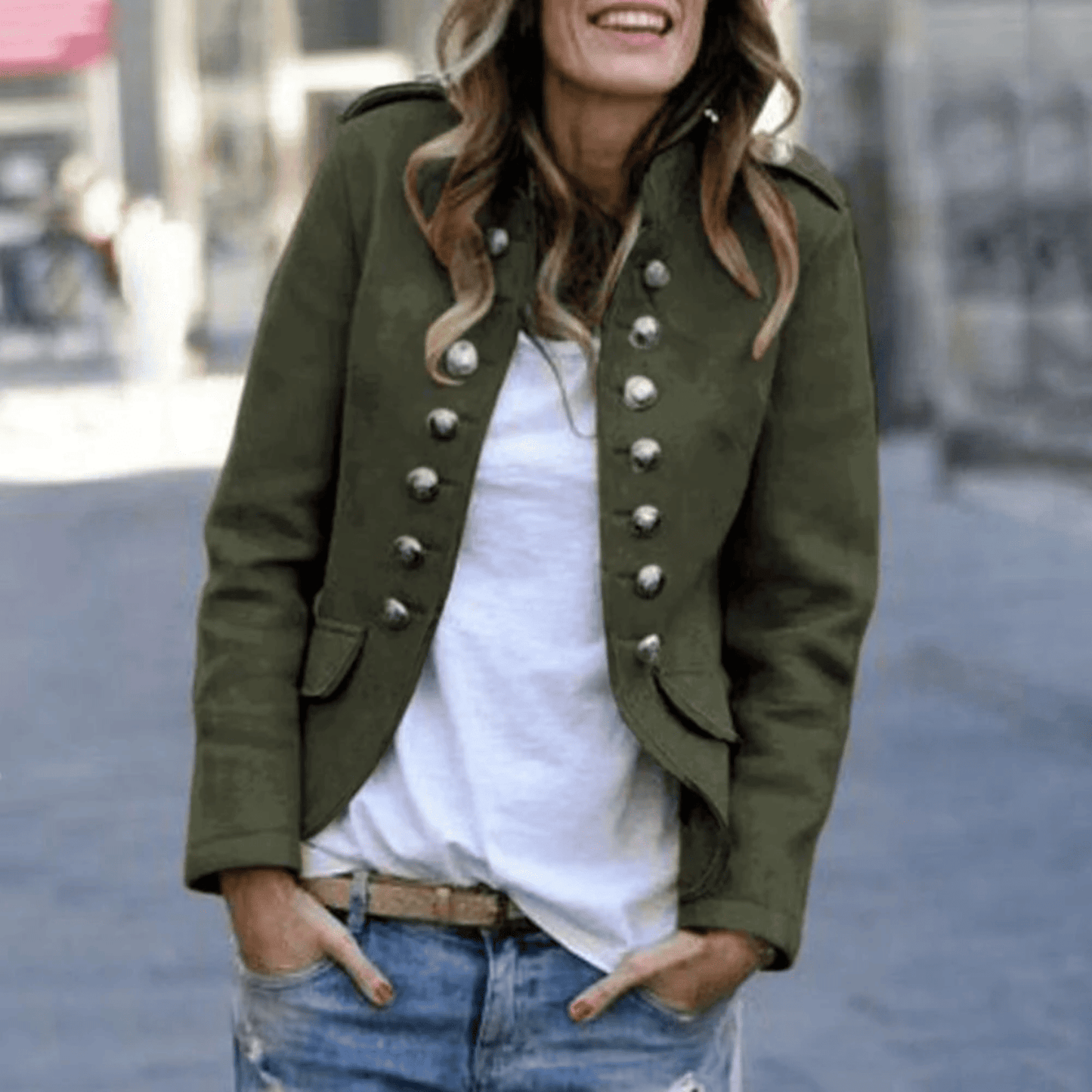 Chaqueta Militar de Mujer - Doble Botonadura y Corte Entallado