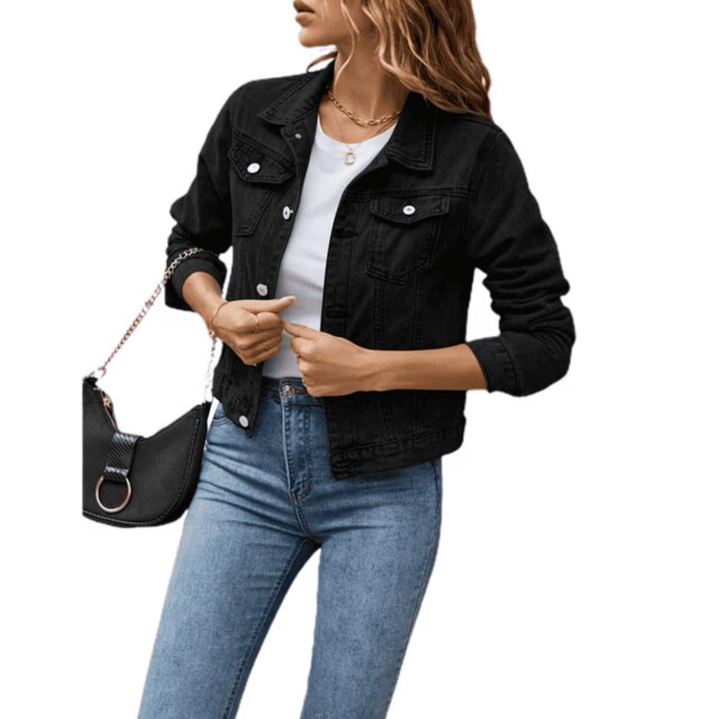 Chaqueta Vaquera de Mujer - Corte Corto con Bolsillos Frontales