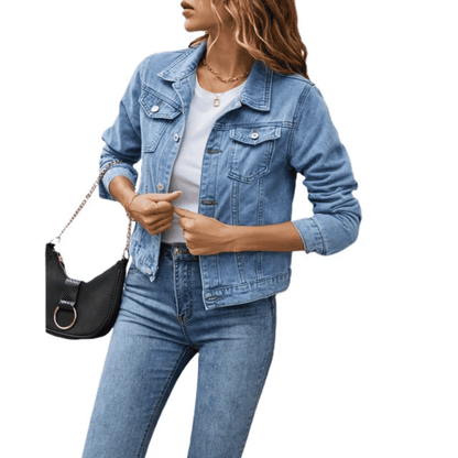 Chaqueta Vaquera de Mujer - Corte Corto con Bolsillos Frontales