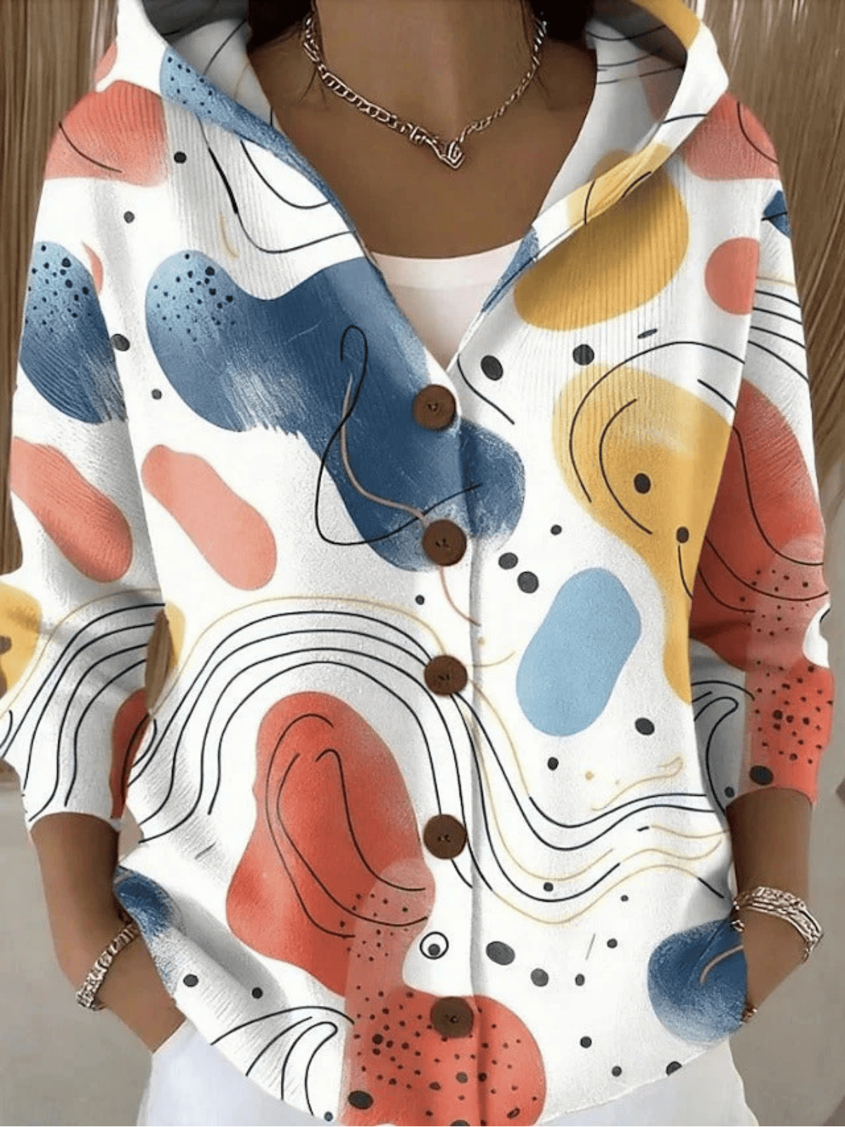 Chaqueta de Mujer Estampada - Con Capucha y Botones