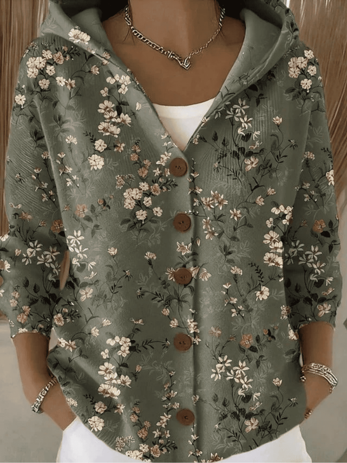 Chaqueta de Mujer Estampada - Con Capucha y Botones