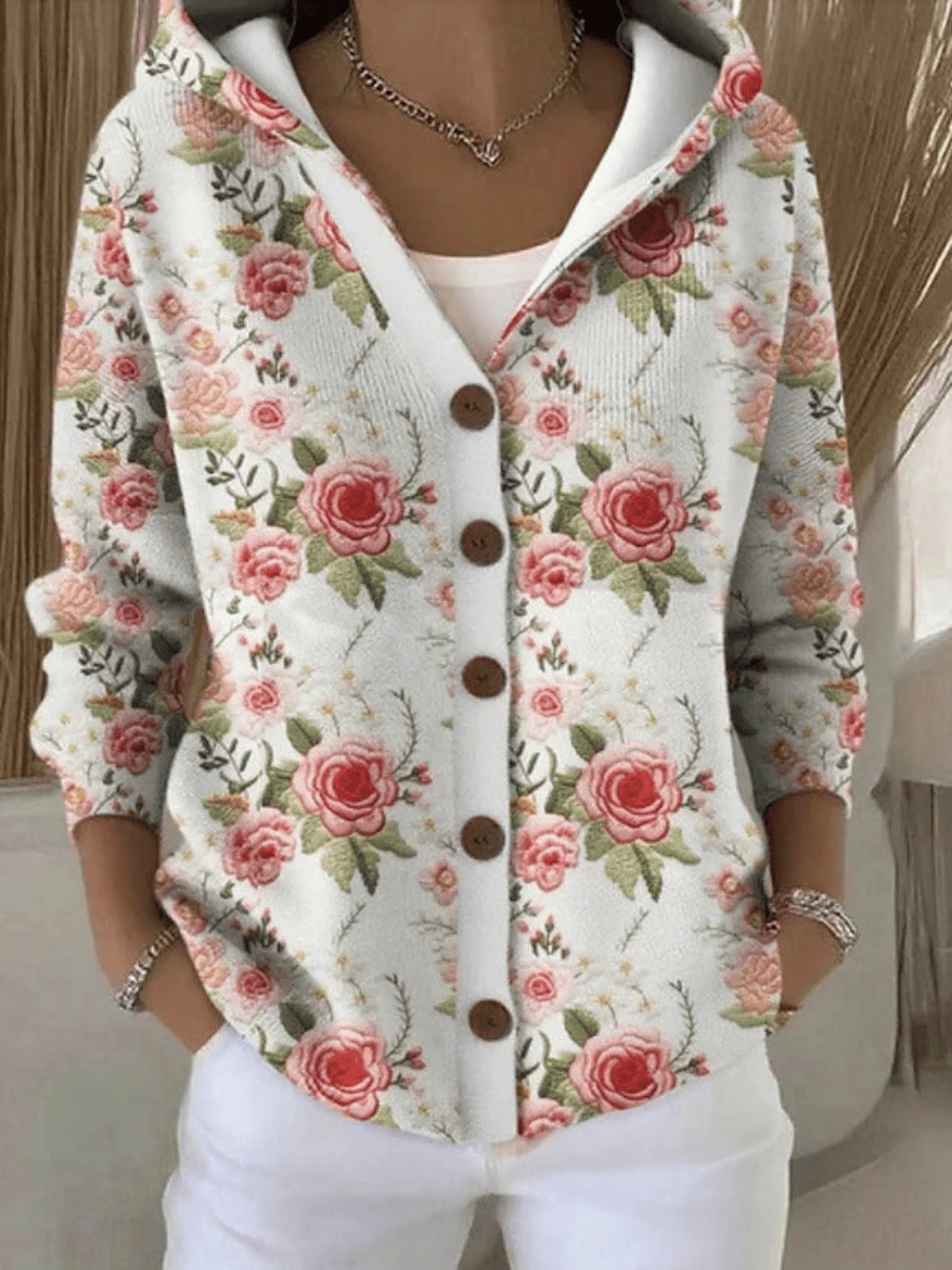 Chaqueta de Mujer Estampada - Con Capucha y Botones
