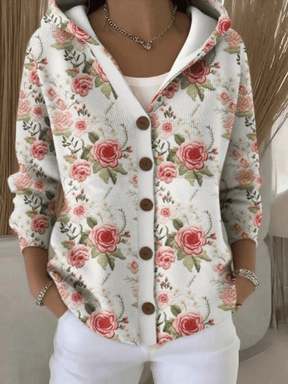 Chaqueta de Mujer Estampada - Con Capucha y Botones