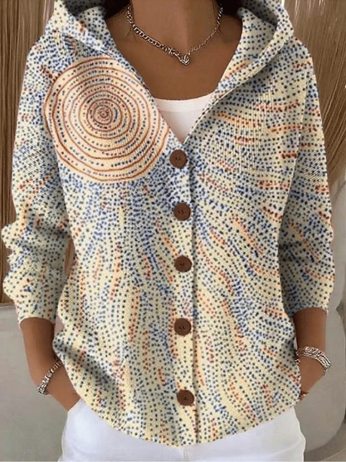 Chaqueta de Mujer Estampada - Con Capucha y Botones