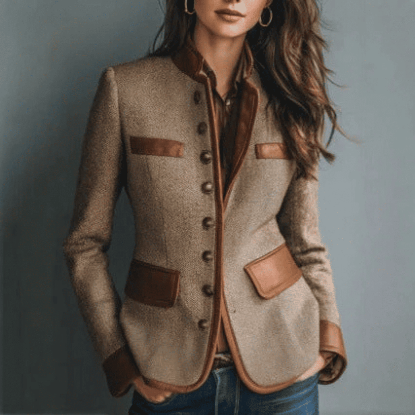 Chaqueta de Mujer Estilo Blazer - Cuello Mao y Botones