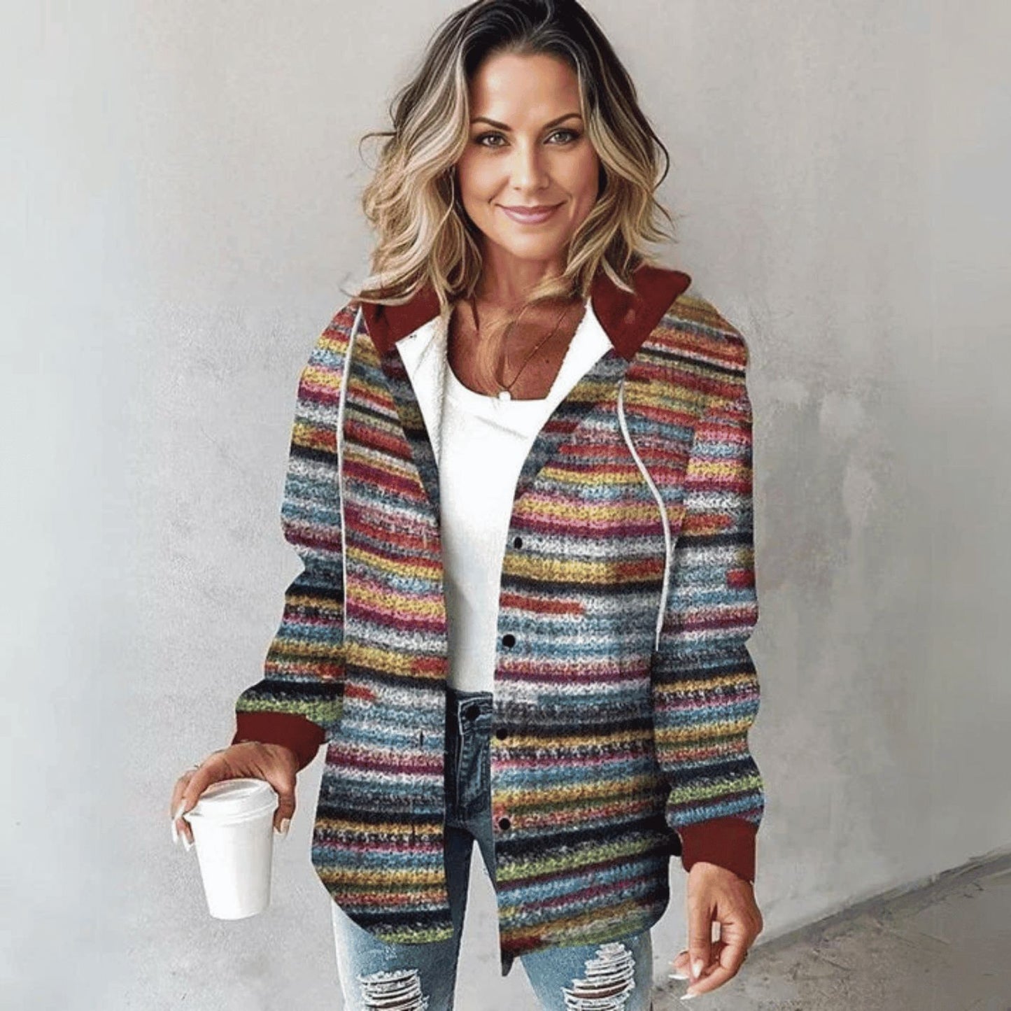 Chaqueta de Punto de Mujer - Capucha y Cierre con Botones