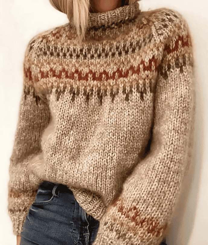 Jersey de Mujer con Cuello Alto - Punto Grueso y Diseño Nórdico