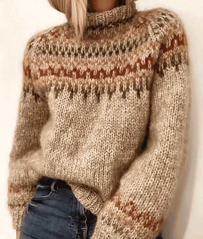 Jersey de Mujer con Cuello Alto - Punto Grueso y Diseño Nórdico