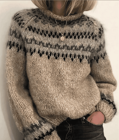 Jersey de Mujer con Cuello Alto - Punto Grueso y Diseño Nórdico