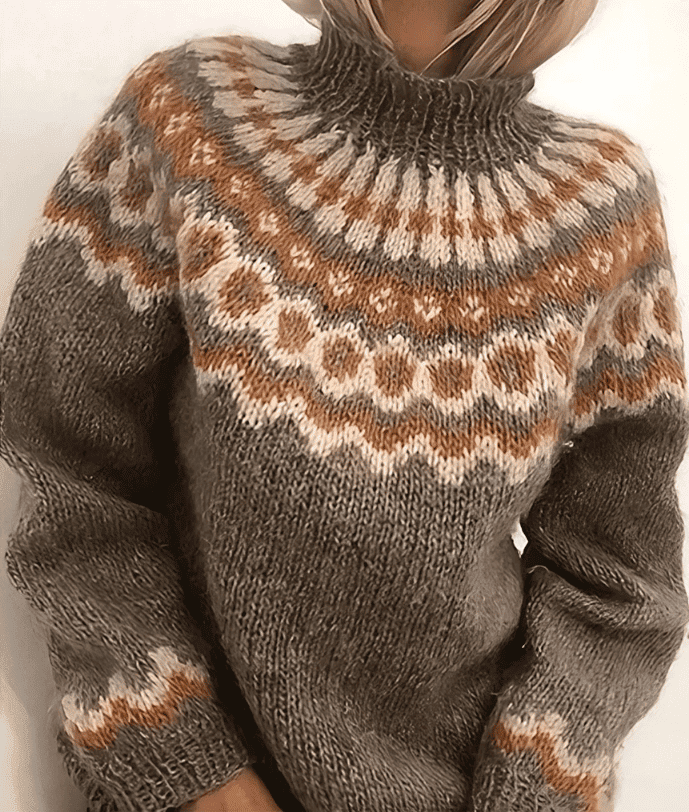 Jersey de Mujer con Cuello Alto - Punto Grueso y Diseño Nórdico