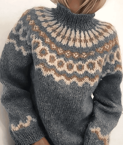 Jersey de Mujer con Cuello Alto - Punto Grueso y Diseño Nórdico