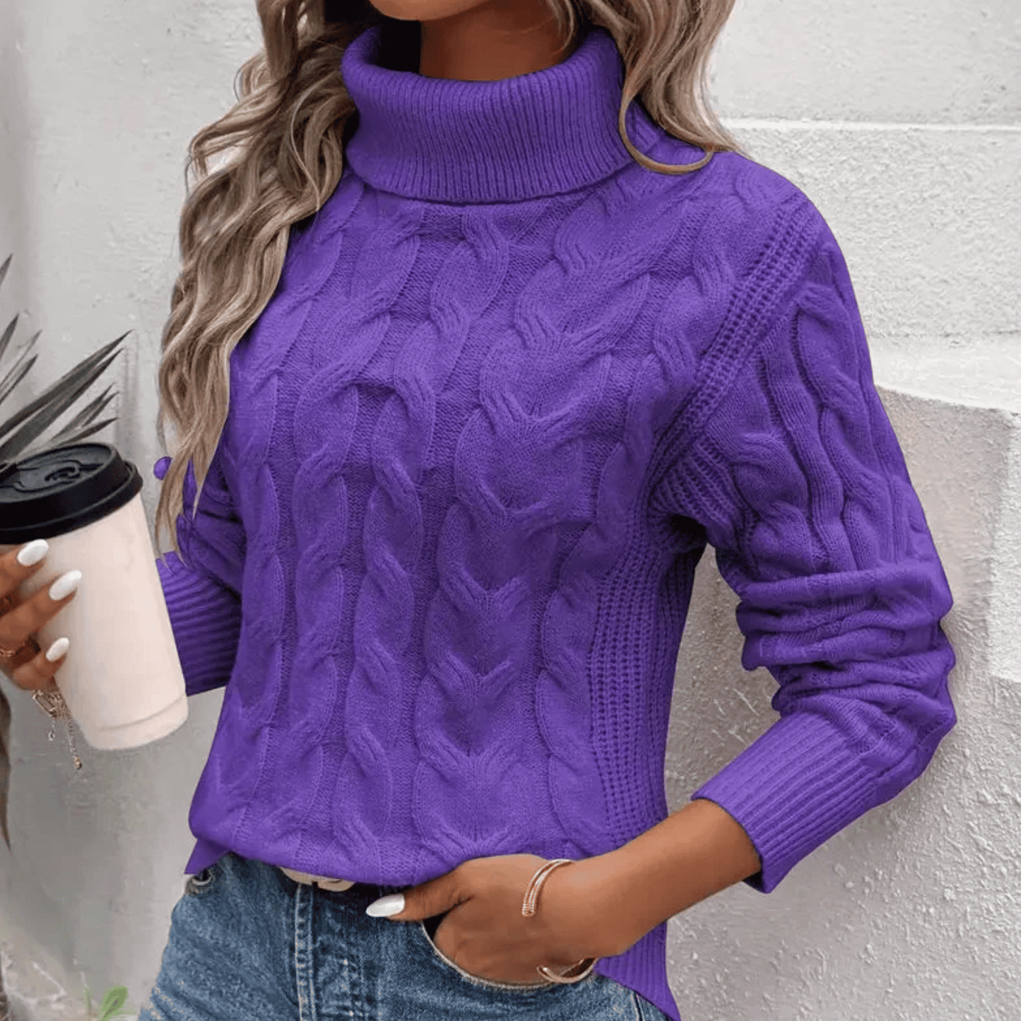 Jersey de Mujer con Cuello Alto - Punto Trenzado
