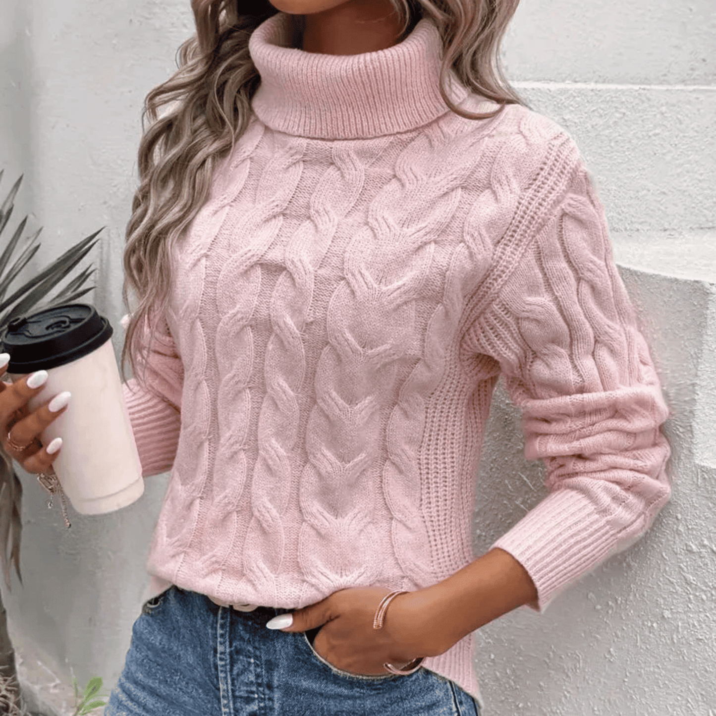 Jersey de Mujer con Cuello Alto - Punto Trenzado