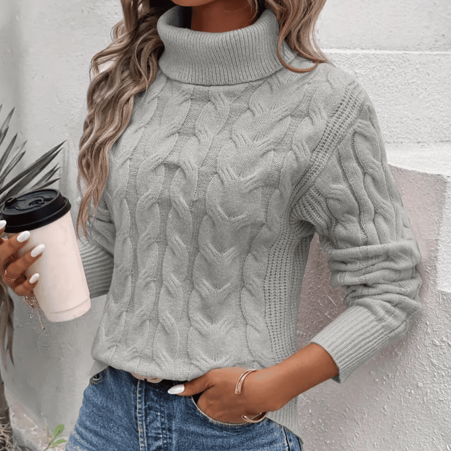 Jersey de Mujer con Cuello Alto - Punto Trenzado