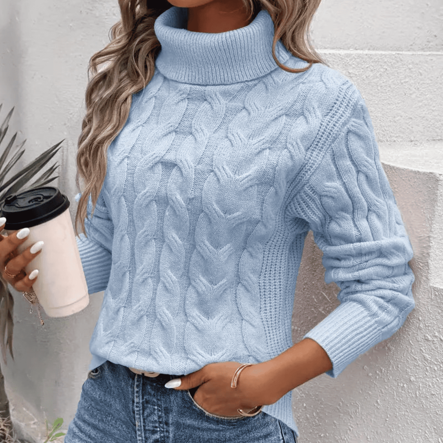 Jersey de Mujer con Cuello Alto - Punto Trenzado
