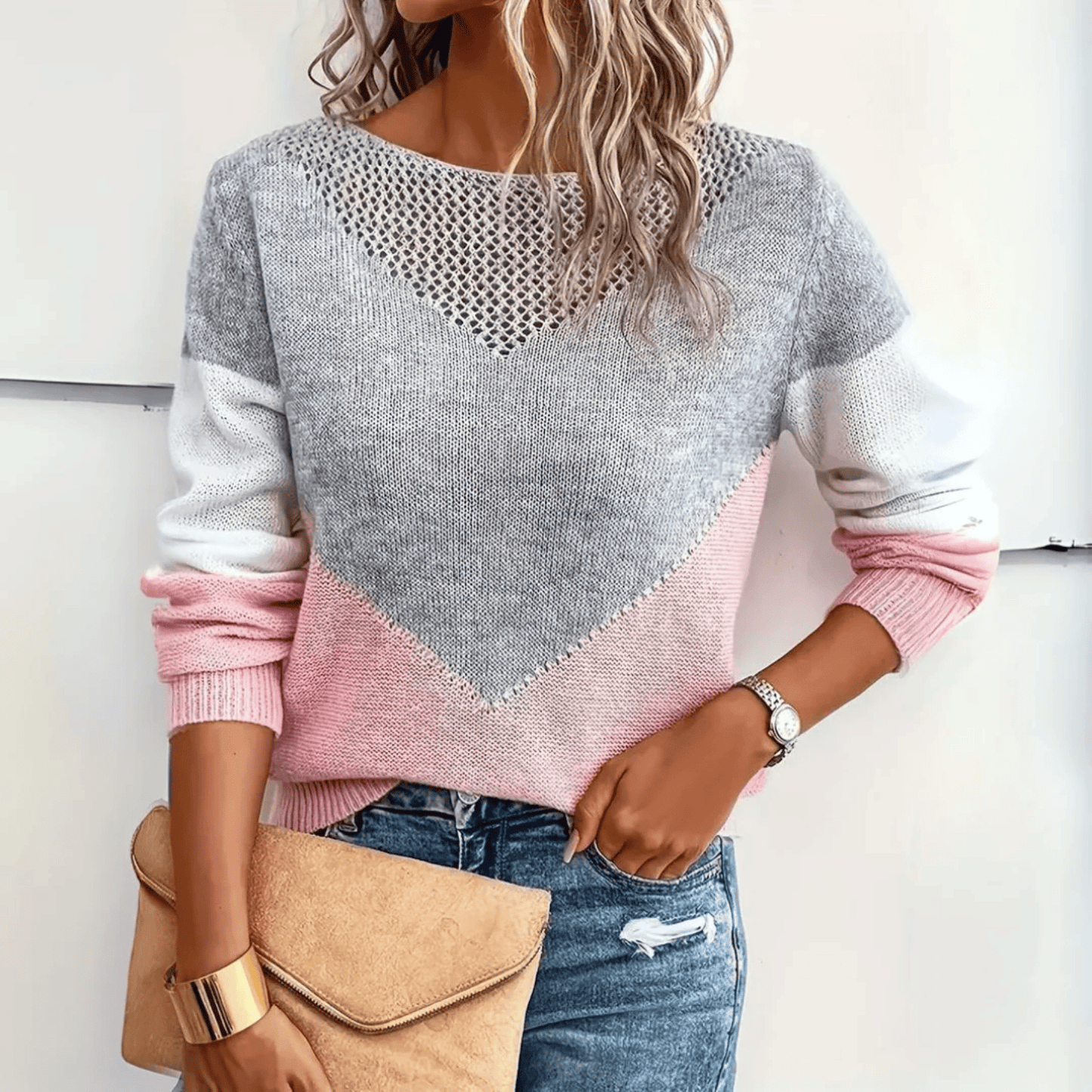 Jersey de Mujer con Escote Calado - Paneles Geométricos