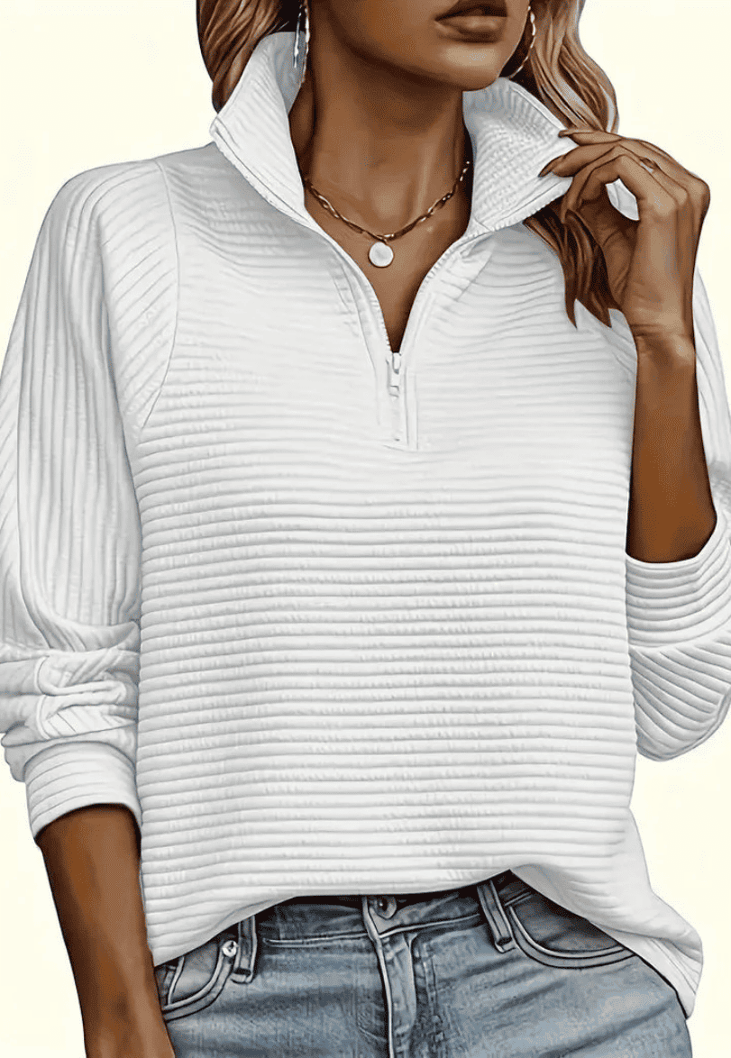 Sudadera de Mujer - Cuello Alto con Cremallera y Textura Acanalada