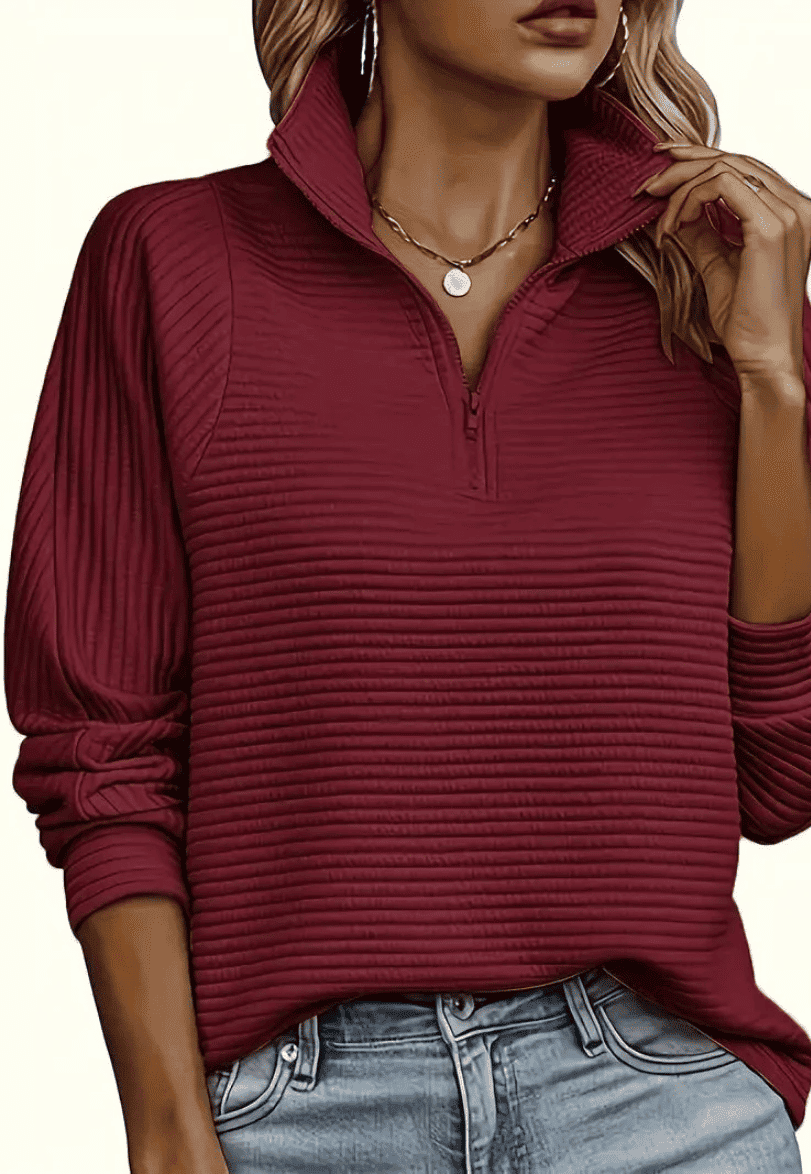Sudadera de Mujer - Cuello Alto con Cremallera y Textura Acanalada