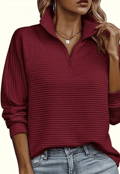 Sudadera de Mujer - Cuello Alto con Cremallera y Textura Acanalada