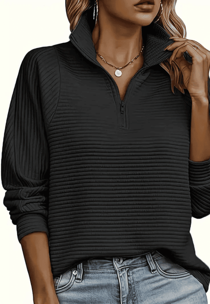 Sudadera de Mujer - Cuello Alto con Cremallera y Textura Acanalada