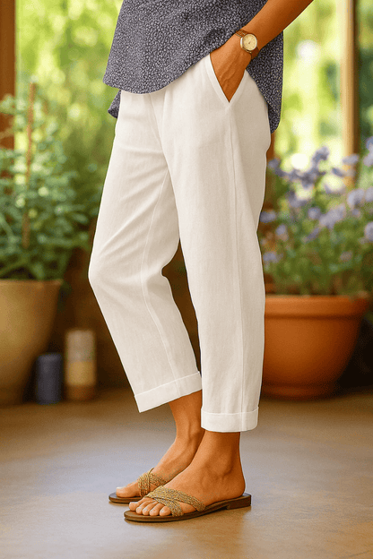 Pantalón Capri de Pierna Recta para Mujer con Bolsillos