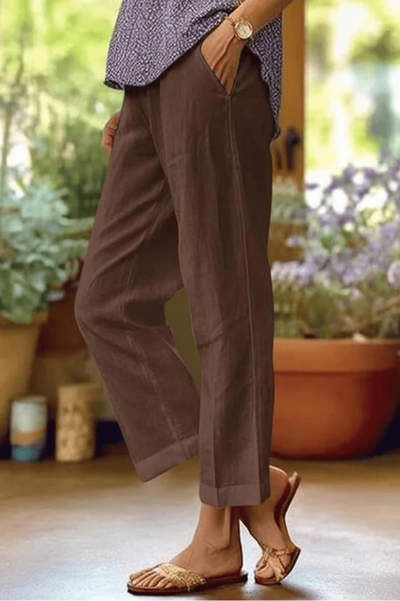 Pantalón Capri de Pierna Recta para Mujer con Bolsillos