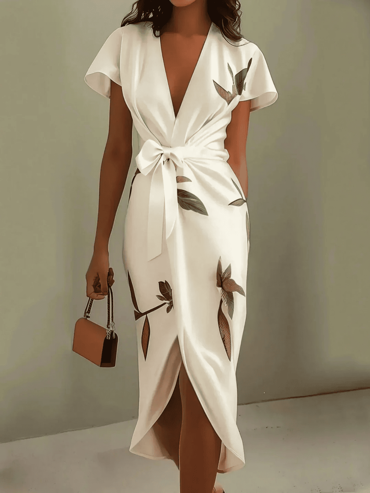 Vestido Cruzado de Mujer | Estampado de Hojas
