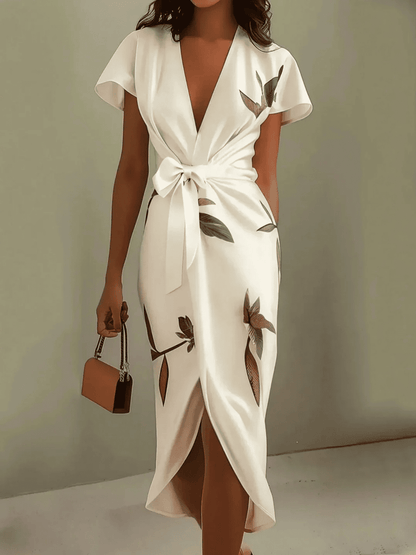 Vestido Cruzado de Mujer | Estampado de Hojas