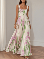 Vestido Maxi de Gasa de Mujer - Plisado con Flores