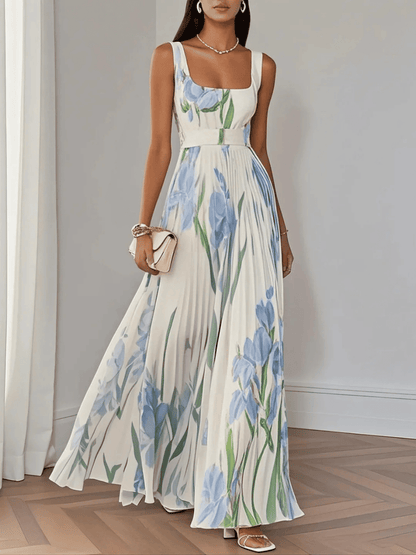 Vestido Maxi de Gasa de Mujer | Plisado con Flores