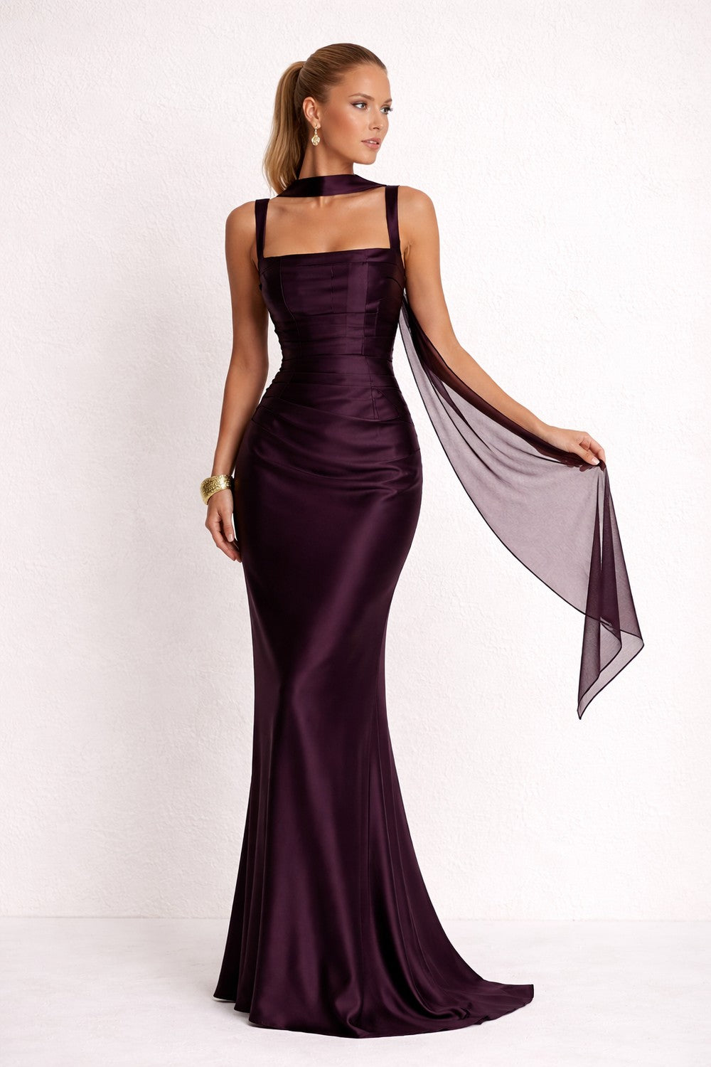 Vestido de Mujer Invitada de Boda con Escote Cuadrado - Maxi