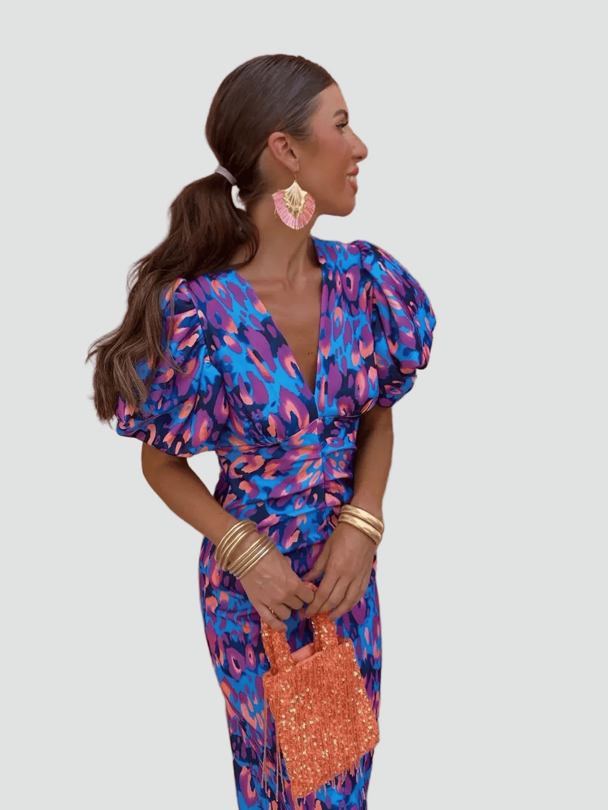 Vestido de Mujer Invitada de Boda con Mangas Abullonadas - Midi