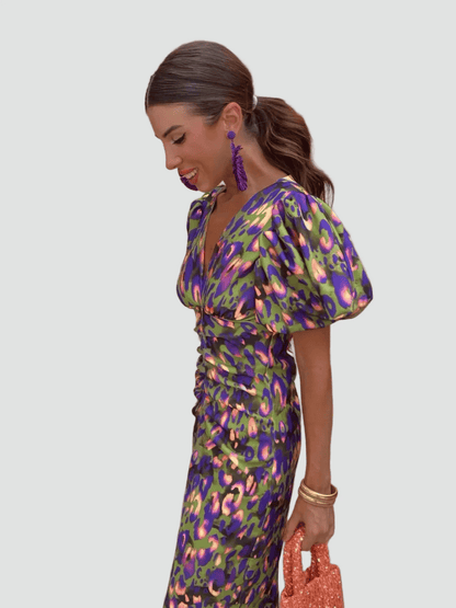 Vestido de Mujer Invitada de Boda con Mangas Abullonadas - Midi