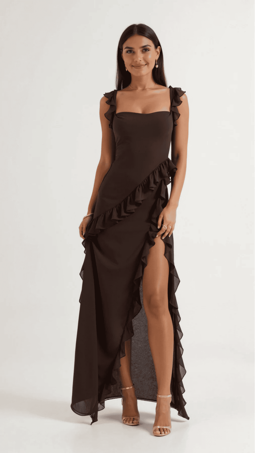 Vestido de Mujer Invitada de Boda con Volantes Laterales - Maxi
