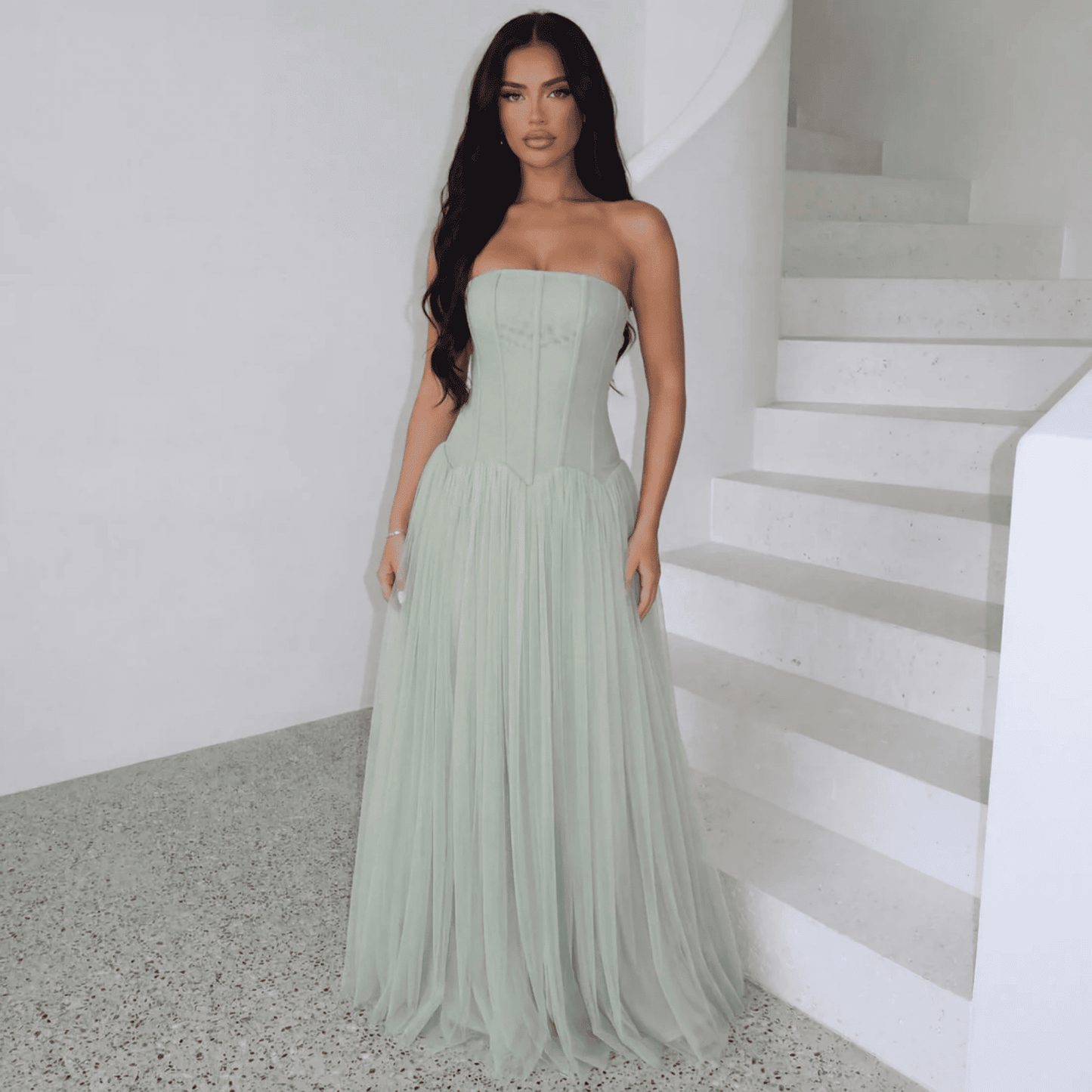 Vestido de Mujer para Invitada de Boda - Corsé Estructurado y Falda Plisada - Maxi