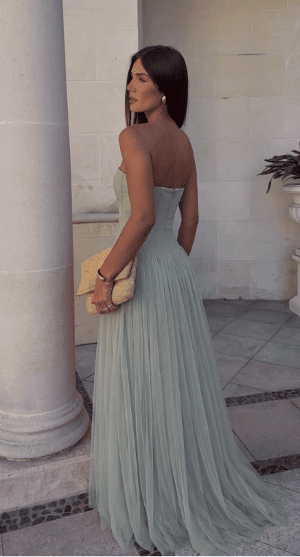 Vestido de Mujer para Invitada de Boda - Corsé Estructurado y Falda Plisada - Maxi