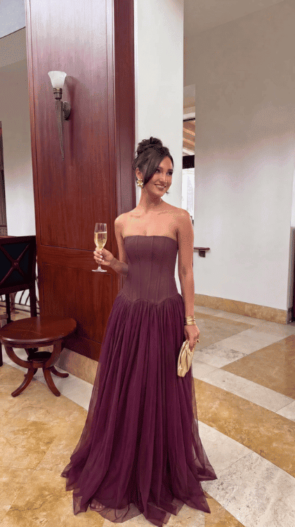 Vestido de Mujer para Invitada de Boda - Corsé Estructurado y Falda Plisada - Maxi