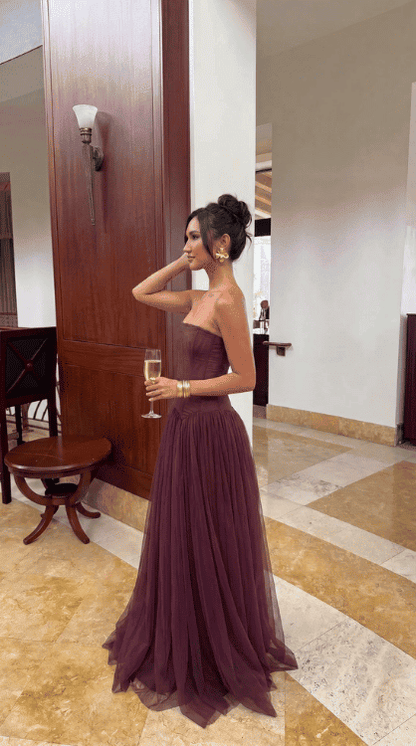 Vestido de Mujer para Invitada de Boda - Corsé Estructurado y Falda Plisada - Maxi