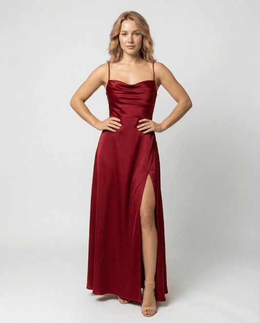 Vestido de Mujer para Invitada de Boda - Escote Drapeado y Abertura Lateral - Maxi