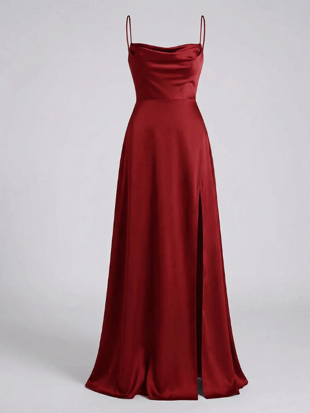 Vestido de Mujer para Invitada de Boda - Escote Drapeado y Abertura Lateral - Maxi