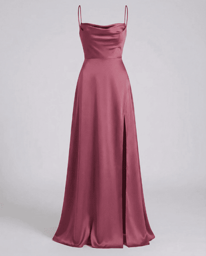 Vestido de Mujer para Invitada de Boda - Escote Drapeado y Abertura Lateral - Maxi