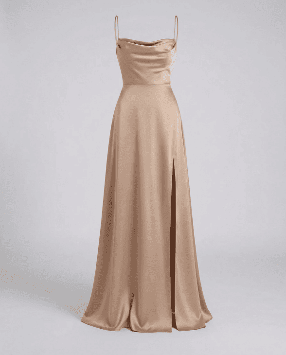Vestido de Mujer para Invitada de Boda - Escote Drapeado y Abertura Lateral - Maxi