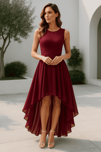 Vestido de Mujer para Invitada de Boda - Falda Asimétrica con Encaje