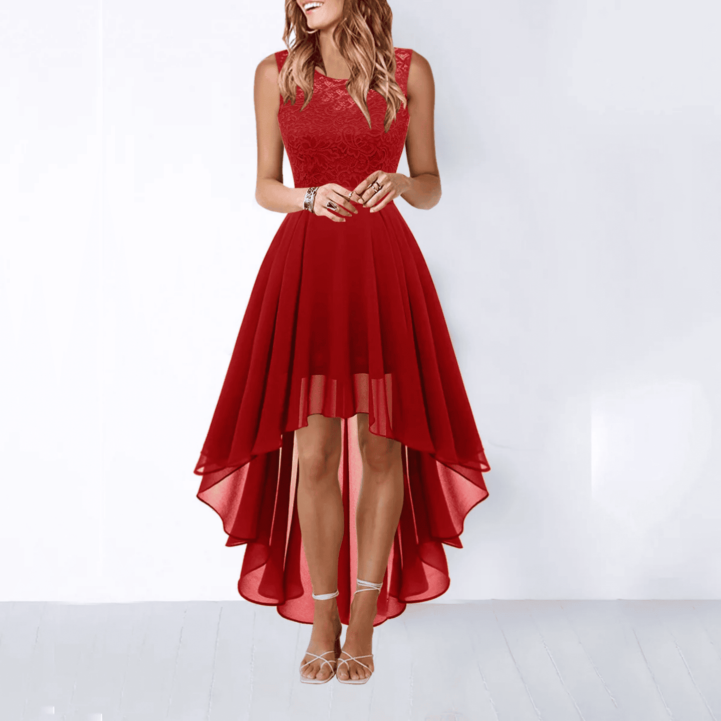 Vestido de Mujer para Invitada de Boda - Falda Asimétrica con Encaje