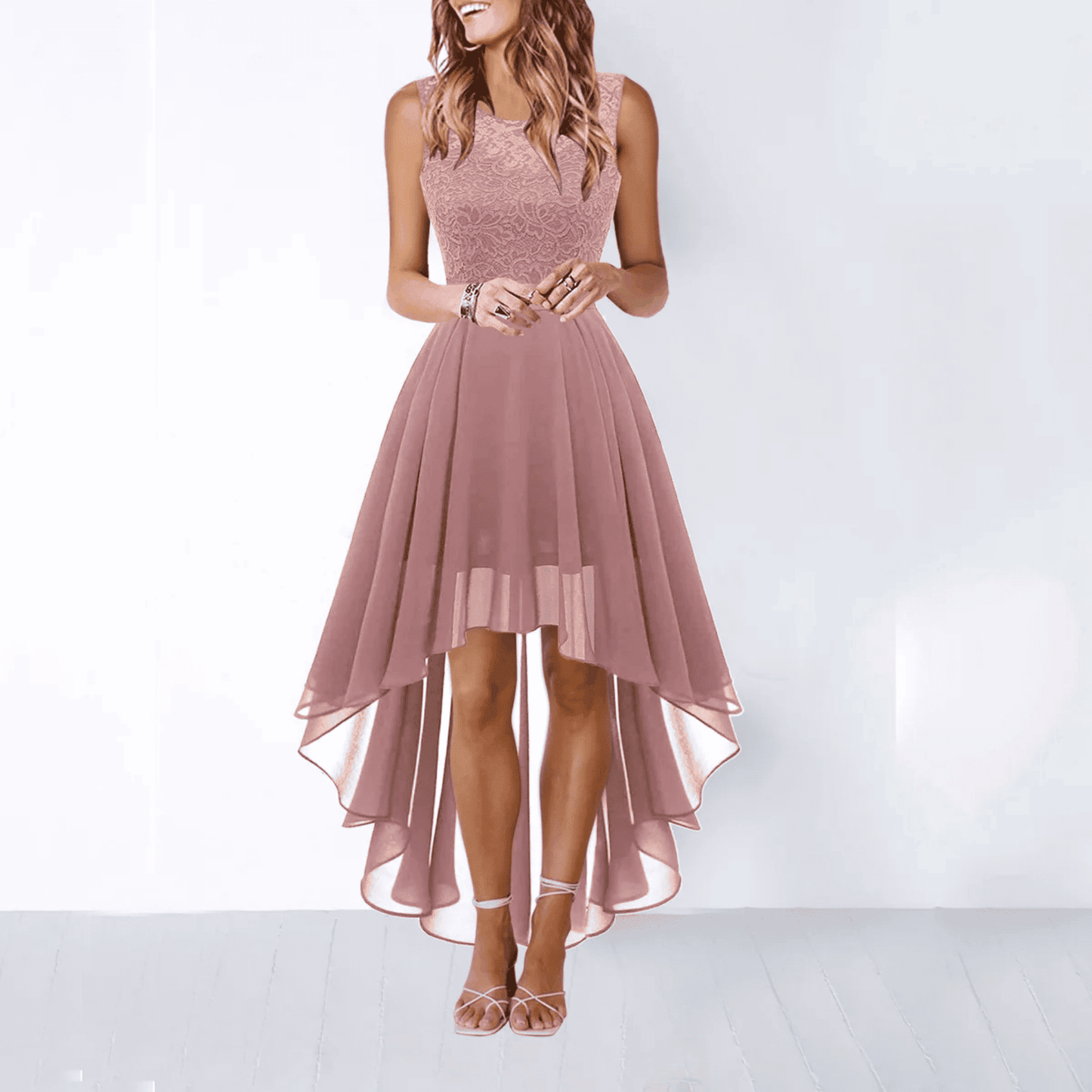 Vestido de Mujer para Invitada de Boda - Falda Asimétrica con Encaje