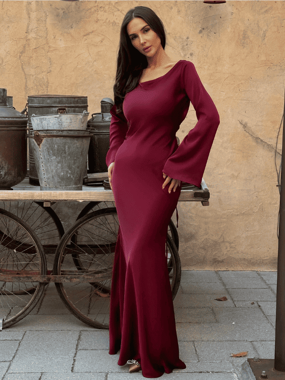 Vestido de Mujer para Invitada de Boda - Manga Larga y Escote Drapeado