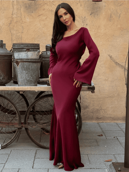 Vestido de Mujer para Invitada de Boda - Manga Larga y Escote Drapeado
