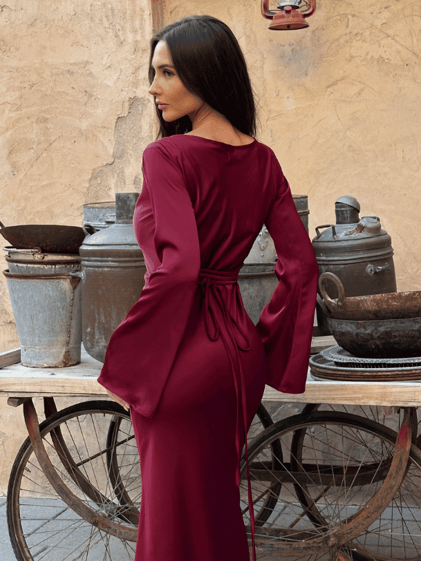 Vestido de Mujer para Invitada de Boda - Manga Larga y Escote Drapeado