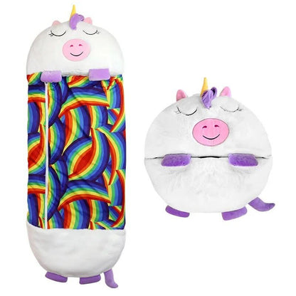 Almohada de peluche de personaje y saco de dormir