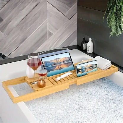Bandeja de bañera de madera extensible
